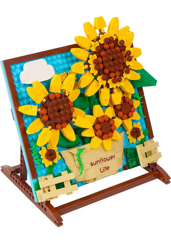 Jucării & Jocuri - Set de Construcție 3D, Floarea-Soarelui, 580+ Piese, Jucărie Creativă pentru Copii și Adulți, Tematică Florală