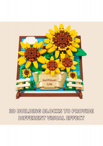 Set de Construcție 3D, Floarea-Soarelui, 580+ Piese, Jucărie Creativă pentru Copii și Adulți, Tematică Florală [3]