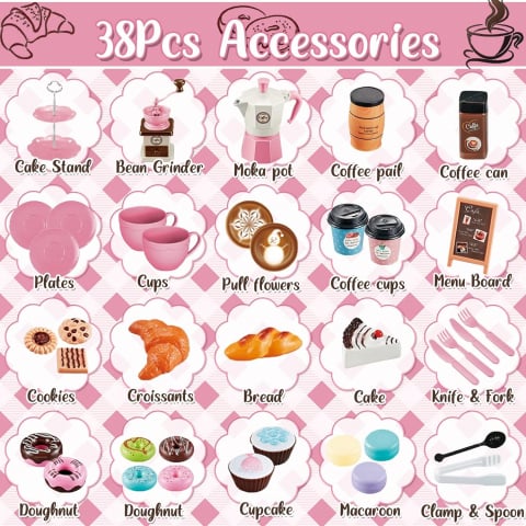Set de Joacă cu Cafetieră și Ceainic pentru Copii, 38 Piese, Joacă de Rol cu Cafea, Prăjituri și Accesorii, Cadou Creativ pentru Fetițe și Băieți 3 ani + [8]