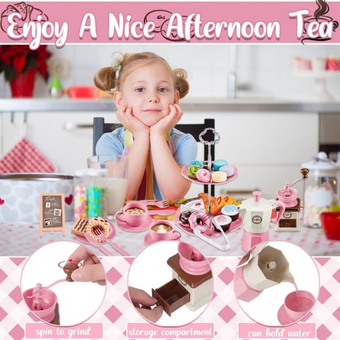Set de Joacă cu Cafetieră și Ceainic pentru Copii, 38 Piese, Joacă de Rol cu Cafea, Prăjituri și Accesorii, Cadou Creativ pentru Fetițe și Băieți 3 ani + [6]