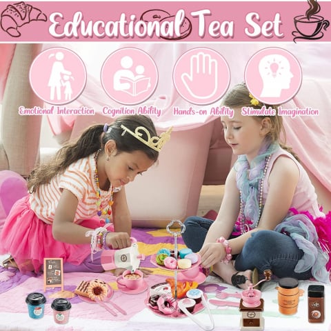 Set de Joacă cu Cafetieră și Ceainic pentru Copii, 38 Piese, Joacă de Rol cu Cafea, Prăjituri și Accesorii, Cadou Creativ pentru Fetițe și Băieți 3 ani + [3]