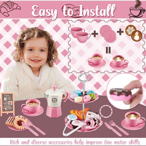 Set de Joacă cu Cafetieră și Ceainic pentru Copii, 38 Piese, Joacă de Rol cu Cafea, Prăjituri și Accesorii, Cadou Creativ pentru Fetițe și Băieți 3 ani + [4]
