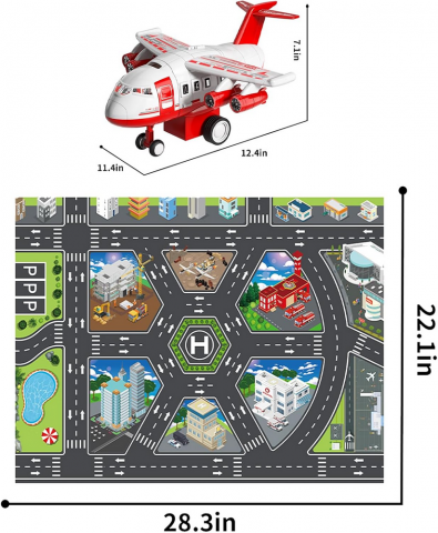 Set de Joaca pentru copii, Avion multifunctional cu masini de Pompieri si Garaj, cu sunete si lumini, 3+ Ani, Ci Vetch [1]