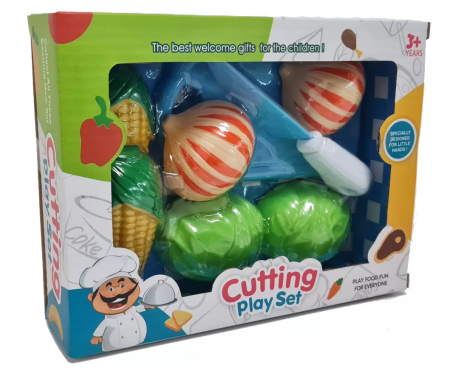 Jucării & Jocuri - Set de joaca pentru taiat fructe si legume, porumb, ceapa, varza, 8 piese, 3 ani+
