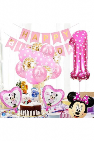 Set Decorațiuni Aniversare Tematică Minnie, Ideal pentru zi de nastere 1 an sau Baby Shower, Roz [4]