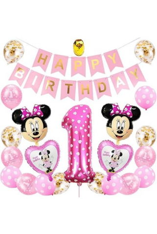 Casă, Grădină & Bricolaj - Set Decorațiuni Aniversare Tematică Minnie, Ideal pentru zi de nastere 1 an sau Baby Shower, Roz