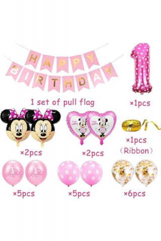 Set Decorațiuni Aniversare Tematică Minnie, Ideal pentru zi de nastere 1 an sau Baby Shower, Roz [1]