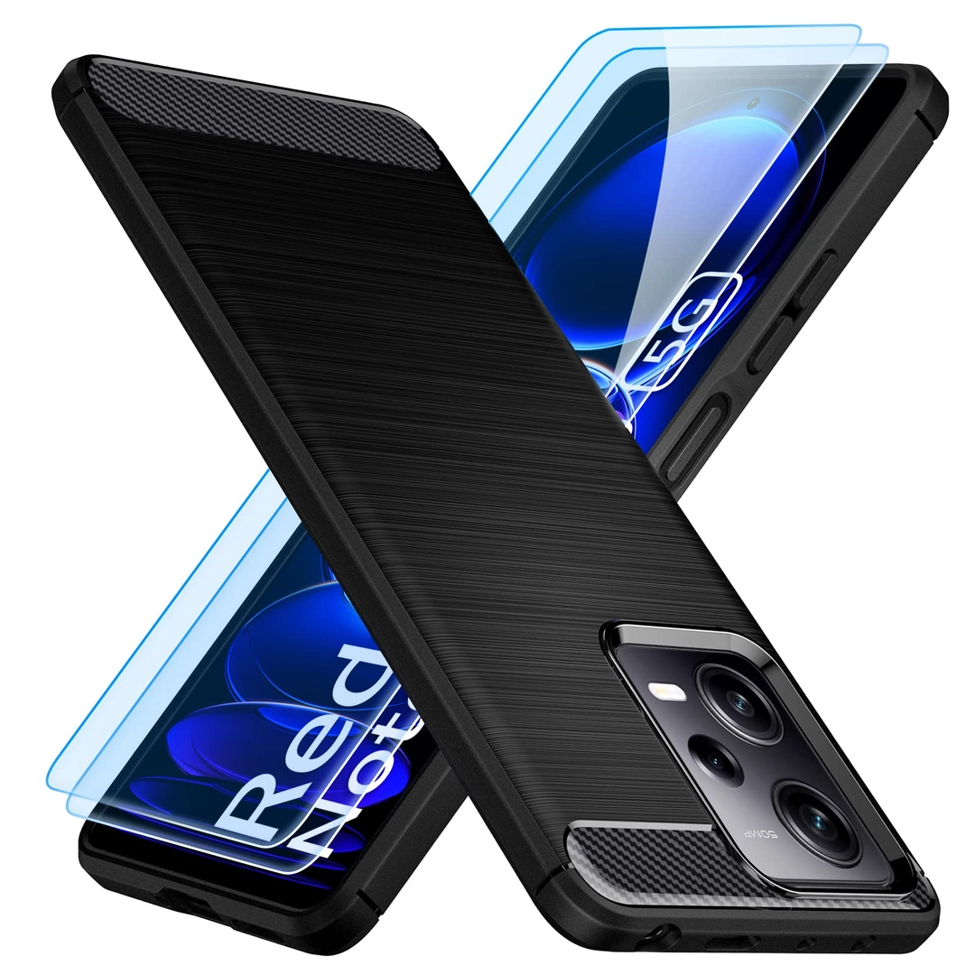 Huse telefoane - Husa Xiaomi Redmi Note 12 Pro 5G / Poco X5 Pro 5G carbon soft + 2 folii sticla 9H, negru