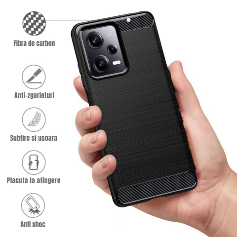 Husa Xiaomi Redmi Note 12 Pro 5G / Poco X5 Pro 5G carbon soft + 2 folii sticla 9H, negru [1]