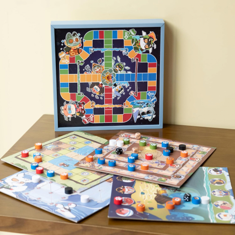 Set Jocuri Lingle 16 în 1, Șah, Dame, Table, X și 0, Go, Pachinko, Vulpea și Gâștele, Șerpi și Scări și Altele, 5 Plăci cu fata dubla, Compact și Educațional [1]