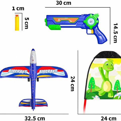 Set Lansator Avioane pentru Baieti, 1 pistol lansator, 2 Avioane din Spuma cu LED, 2 Zmee, 40 Bile Moi, Ci Vetch [1]