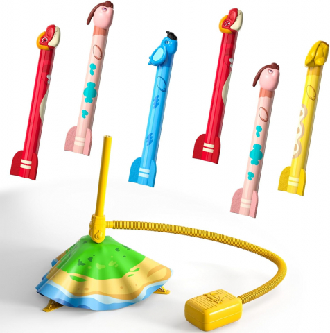 Jucării & Jocuri - Set Lansator Rachete Dinozaur Ci Vetch pentru Copii, 6 Rachete din Spumă, Jucărie de Exterior Fără Baterii, Lansare până la 30 m, recomandat 3-8 Ani