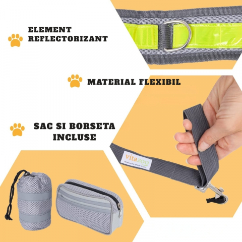 Set Lesa Hands-Free pentru Alergat impreuna cu Cainele si Centura Reglabila pentru Stapan cu Borseta si Saculet, Reflectorizanta, Elastica [3]