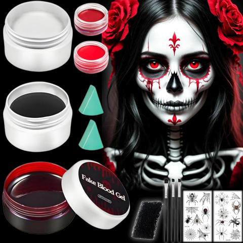 Costume Carnaval - set-machiaj-halloween-sange-artificial-negru-alb-rosu-accesorii