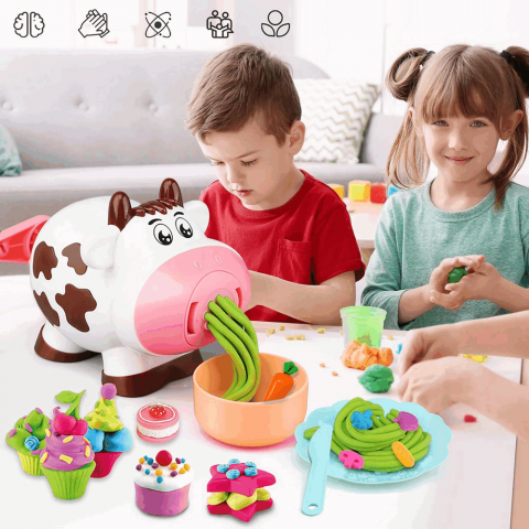 Set Masina de Tocat, Instrumente de Modelare Multiple, 8 Culori Diferite de Pasta Modelatoare, Vacuta, DreamClay, + 3 ani, Multicolor [2]