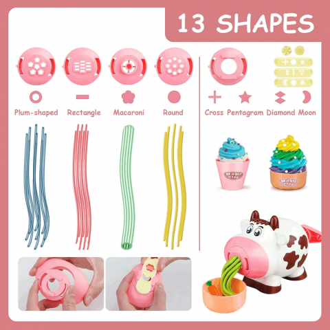Set Masina de Tocat, Instrumente de Modelare Multiple, 8 Culori Diferite de Pasta Modelatoare, Vacuta, DreamClay, + 3 ani, Multicolor [5]
