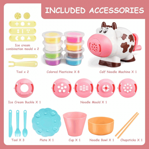 Set Masina de Tocat, Instrumente de Modelare Multiple, 8 Culori Diferite de Pasta Modelatoare, Vacuta, DreamClay, + 3 ani, Multicolor [4]