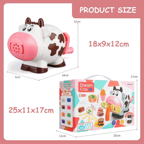 Set Masina de Tocat, Instrumente de Modelare Multiple, 8 Culori Diferite de Pasta Modelatoare, Vacuta, DreamClay, + 3 ani, Multicolor [6]