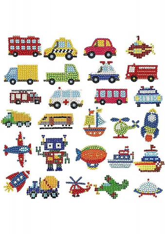 Jucării & Jocuri - Set pictura cu diamante 5D pentru Copii – 27 Stickere Mozaic DIY cu Tematică Transport, Artă Creativă cu Diamante