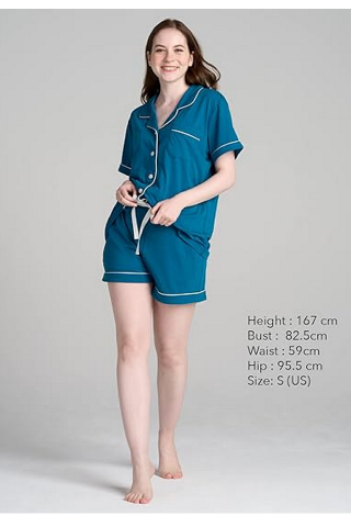 Set Pijama Damă, Bluză și Pantaloni, Croială Lejeră și Confortabilă, LAPASA, L100, verde paun, marime S [1]