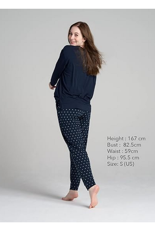 Set Pijama Damă, Bluză și Pantaloni, Croială Lejeră și Confortabilă, LAPASA, L110, navy blue, marime XS [2]