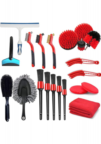 Set Profesional pentru Curățare Auto, 22 Piese cu Perii Detailing, Accesorii pentru Curățare Interior și Exterior, Inclusiv Perii cu Atașament pentru Bormașină [0]