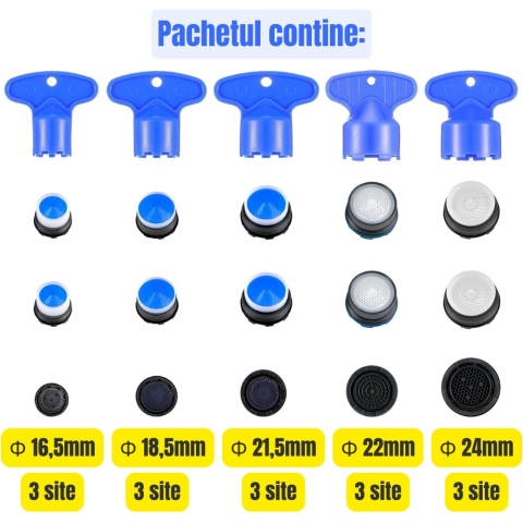 Set site aerator baterie 20 piese cu 5 dimensiuni diferite filtre perlator robinet [2]