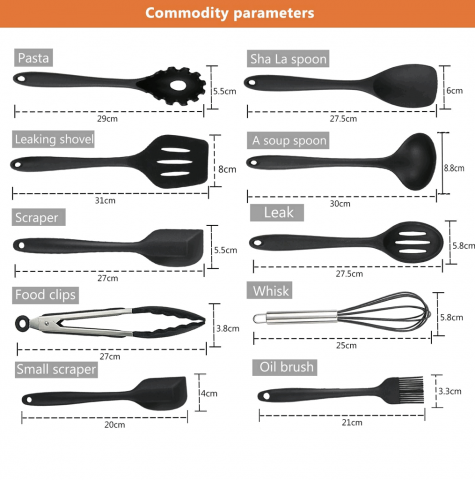 Set ustensile bucatarie 10 piese Silicon alimentar, Termorezistente, Antiaderente, negru, KSD0H [3]