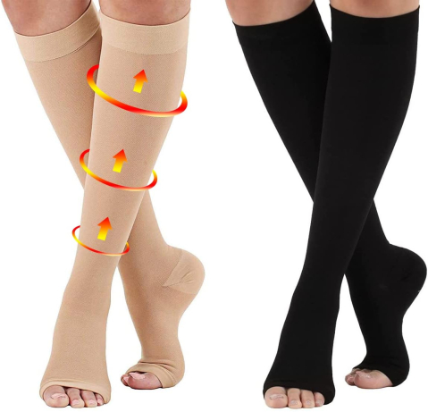 Sănătate - sosete-compresive-20-30-mmhg-bej-negru-deschise-la-degete