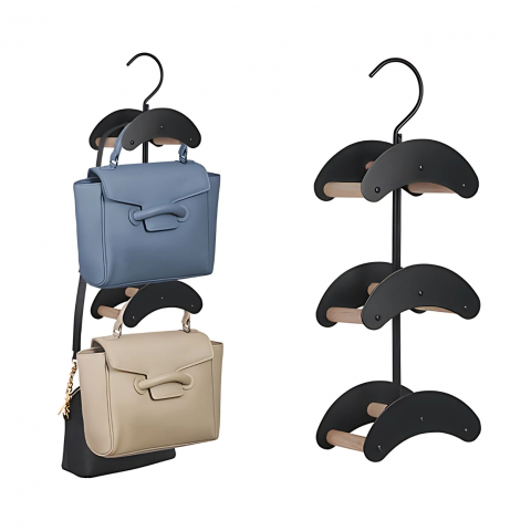 Decorațiuni Casă & Textile - Suport din Lemn pentru Genti, Curele si Cravate – Cu Agatatoare Lata Tip Cârlig, Protejeaza Manerele Gentilor, Pentru Dulap sau Dressing, 42x14x12 cm