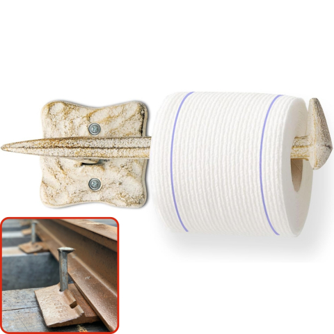 Casă, Grădină & Bricolaj - Suport Hartie Igienica, Rustic – Cui Traversa Cale Ferata, Fonta, Montaj pe Perete cu Suruburi si Diblu Incluse, Alb
