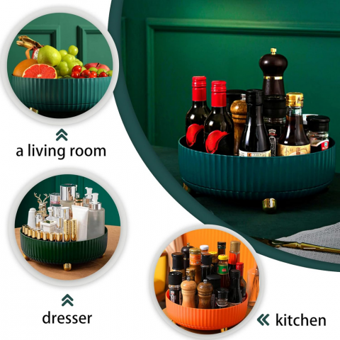 Suport Rotativ pentru Depozitare – Organizator 360° pentru Condimente, Cosmetice sau Accesorii (Verde Inchis) [3]
