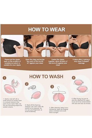 Sutien adeziv, Nadeer, invizibil si reutilizabil, decolteu in V, Cupa B, Negru, KX2AV [2]