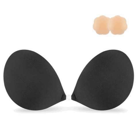 Sutien adeziv Niidor invizibil, cu set de acoperitoare pentru sfarcuri, Cupa D, Negru, Z02Q5 [1]