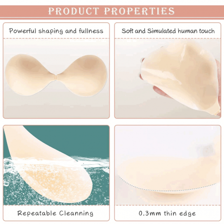 Sutien autoadeziv din silicon pentru femei, in forma de V, cupa B, lavabil, reutilizabil [3]
