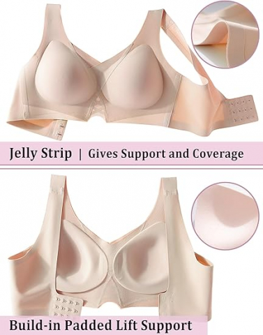Sutien FEOYA, Fără Sârmă, Push-Up, Acoperire Completă, Ușor și Confortabil, Bej, XXL [3]