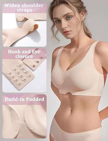 Îmbrăcăminte & Încălțăminte - Sutien FEOYA, Fără Sârmă, Push-Up, Acoperire Completă, Ușor și Confortabil, Bej, XXL