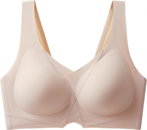 Sutien FEOYA, Fără Sârmă, Push-Up, Acoperire Completă, Ușor și Confortabil, Bej, XXL [4]