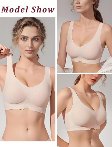 Sutien FEOYA, Fără Sârmă, Push-Up, Acoperire Completă, Ușor și Confortabil, Bej, XXL [2]
