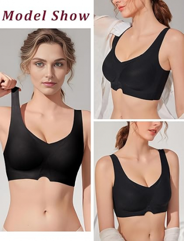 Îmbrăcăminte & Încălțăminte - Sutien FEOYA, Fără Sârmă, Push-Up, Acoperire Completă, Ușor și Confortabil, Negru