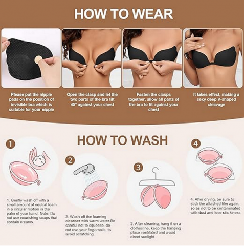 Sutien invizibil fără bretele Nadeer, Push-up, adeziv, reutilizabil, ideal pentru rochii fără spate, nude [3]
