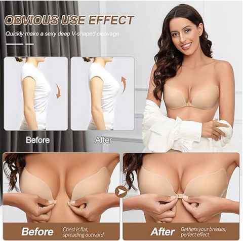 Sutien invizibil fără bretele Nadeer, Push-up, adeziv, reutilizabil, ideal pentru rochii fără spate, nude [2]