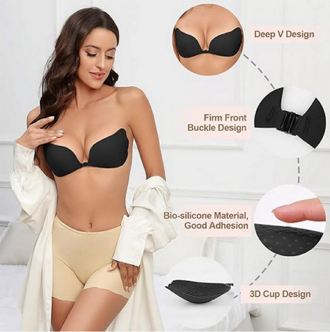 Sutien invizibil fără bretele Nadeer, Push-up, adeziv, reutilizabil, ideal pentru rochii fără spate, nude [1]