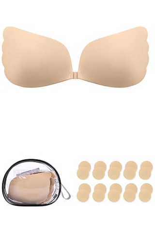 Lenjerii și Pijamale Femei - Sutien invizibil fără bretele Nadeer, Push-up, adeziv, reutilizabil, ideal pentru rochii fără spate, nude