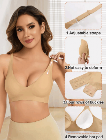 Sutien Wireless Nadeer pentru Femei, Confortabil, Push-Up cu Design Deep V, Ajustabil, Culoare Khaki [3]