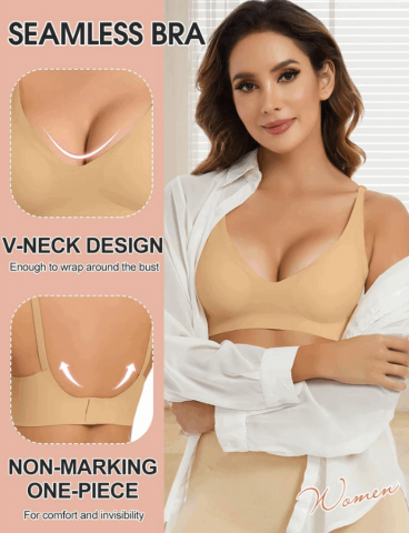 Sutien Wireless Nadeer pentru Femei, Confortabil, Push-Up cu Design Deep V, Ajustabil, Culoare Khaki [2]
