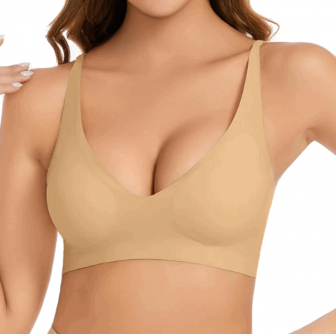 Îmbrăcăminte & Încălțăminte - Sutien Wireless Nadeer pentru Femei, Confortabil, Push-Up cu Design Deep V, Ajustabil, Culoare Khaki