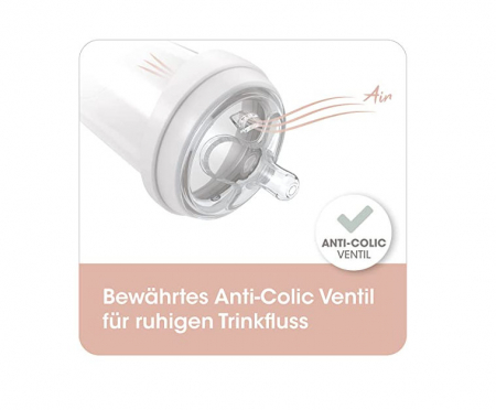 Tetina cu gat larg marca NIP, anti-colici, silicon, orificiu de aspiratie Marimea M: Flux mediu de baut, modelata dupa sanul mamei [1]