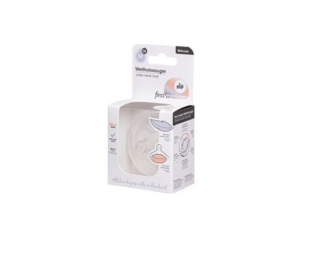 Tetina cu gat larg marca NIP, anti-colici, silicon, orificiu de aspiratie Marimea M: Flux mediu de baut, modelata dupa sanul mamei [5]