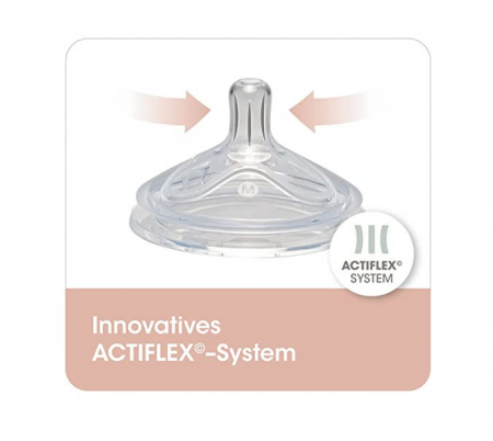 Tetina cu gat larg marca NIP, anti-colici, silicon, orificiu de aspiratie Marimea M: Flux mediu de baut, modelata dupa sanul mamei [2]